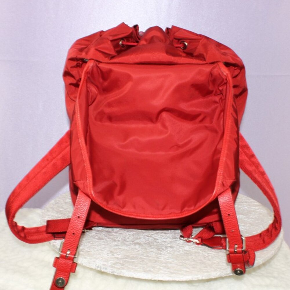 Gucci Red GG Nylon Backpack Leather Trim Authentic Designer Bag - Picture 9 of 16